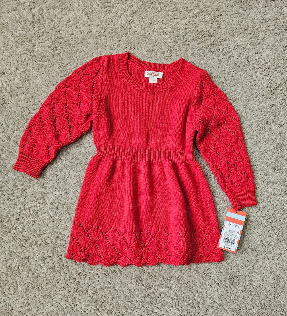 Cat & Jack Baby Girl Long Sleeve Sweater Dress 18M Red